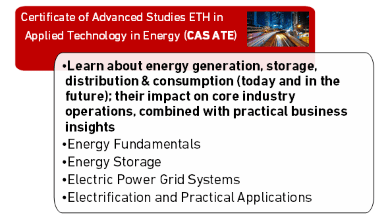 Contents of the CAS ETH in Applied Technology in Energy course