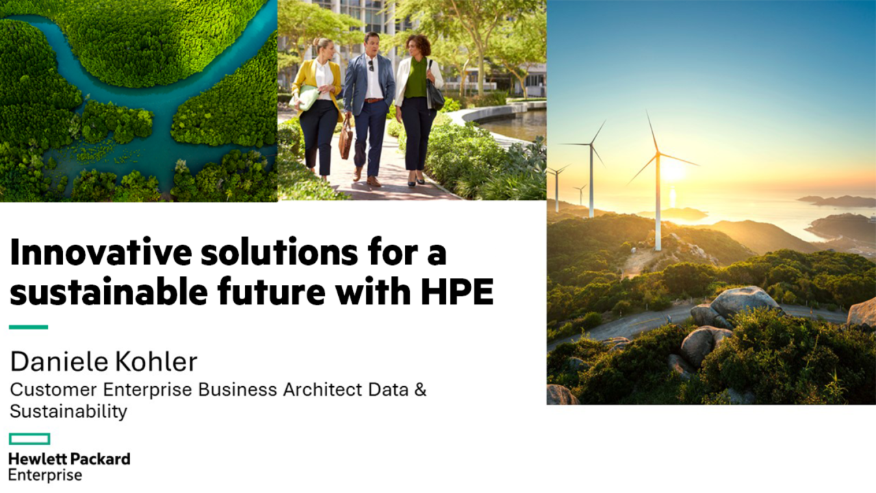  Innovative solutions for a sustainable future with HPE. Presentation Our presentation on April 10th at 12:25 PM will focus on "Intelligent Digital Ecosystem: AI-based solutions for a Sustainable Switzerland.