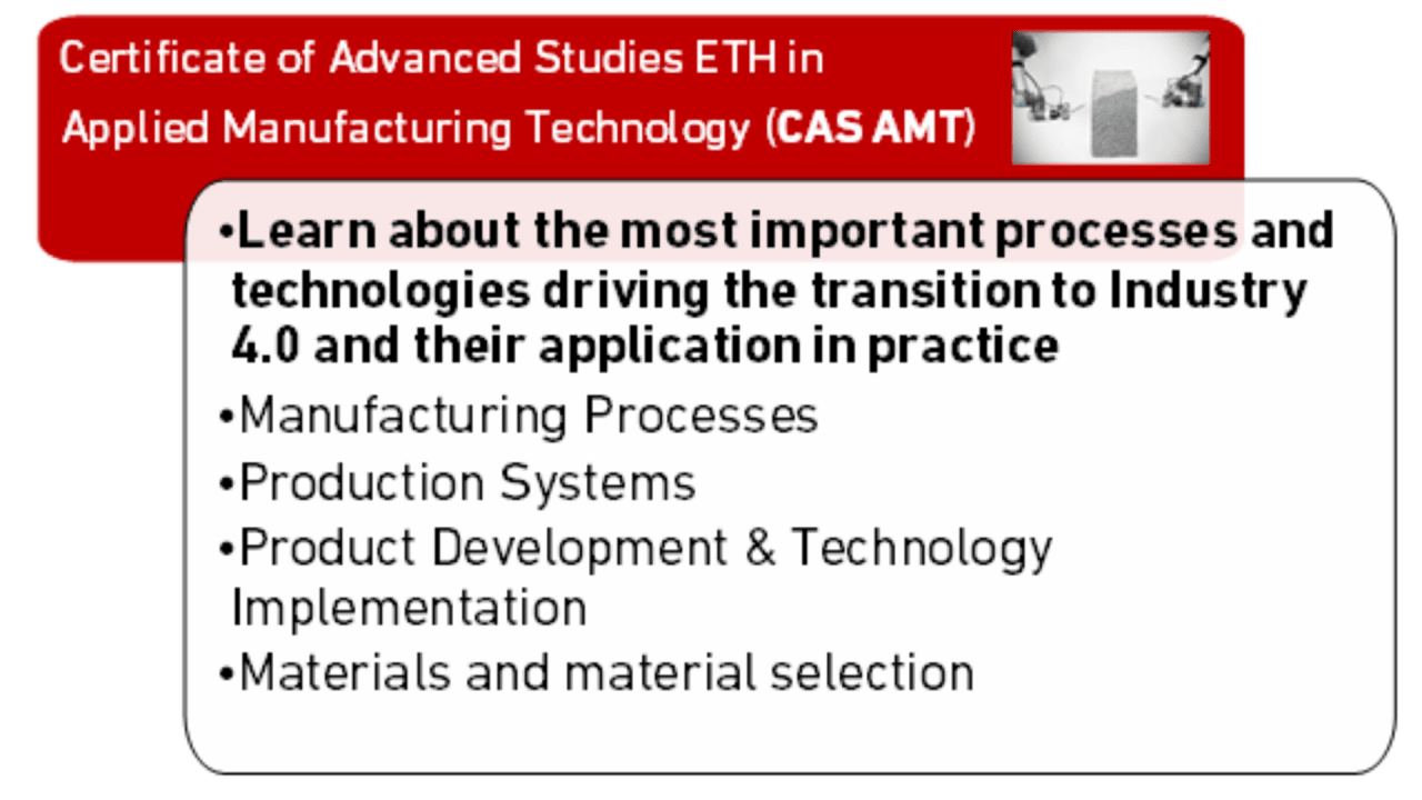 Contents of the CAS ETH in Applied Manufacturing Technology course