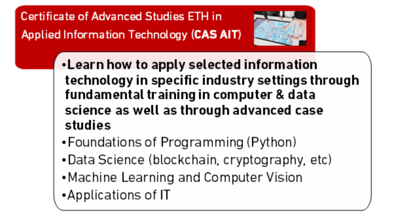 Contents of the CAS ETH in Applied Information Technology course